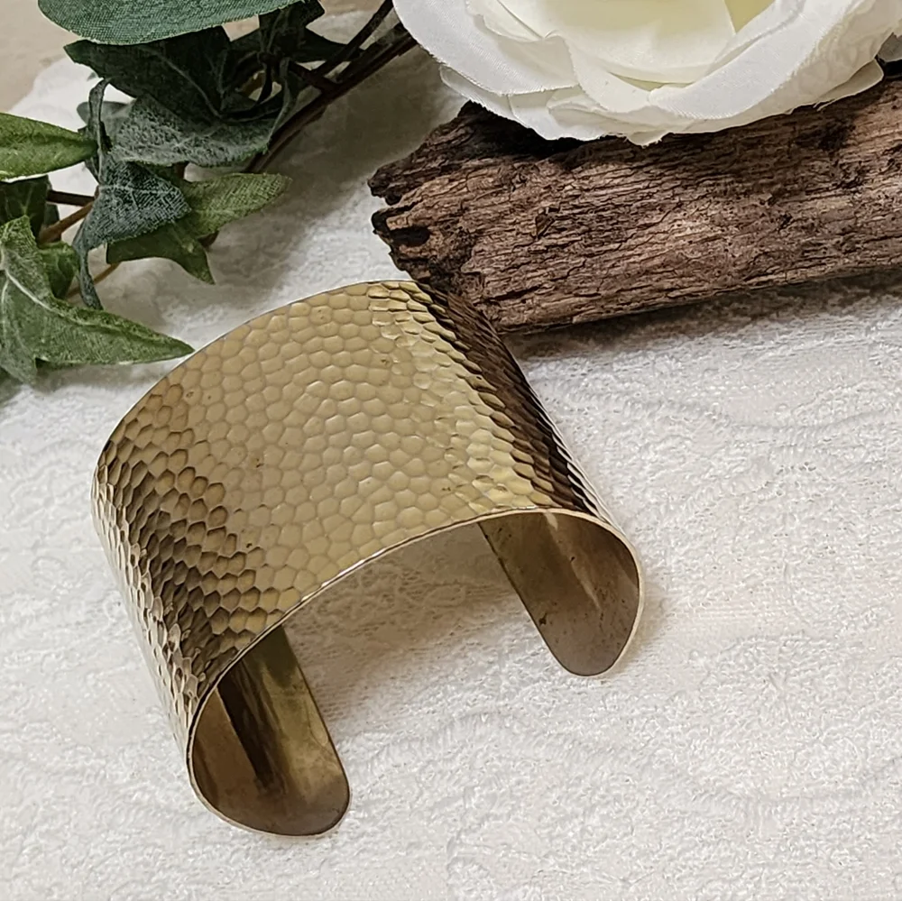Retro Gold Toned Hammered Cuff Bracelet